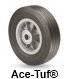 Puncture-proof cushion rubber tire on propylene core.